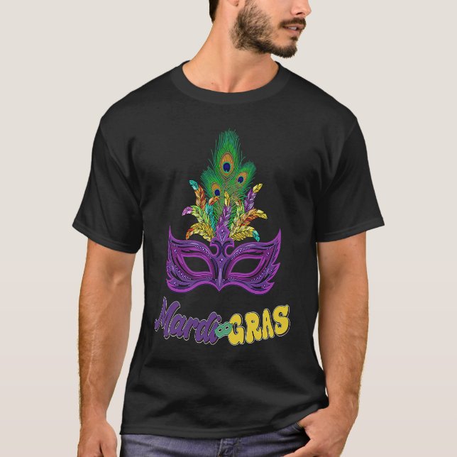 Mardi Gras Beads Mask Feathers Fat Tuesday Mardi G T-Shirt (Front)