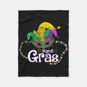 Mardi Gras Beads Mask Feathers Jester Mask Mardi G Fleece Blanket
