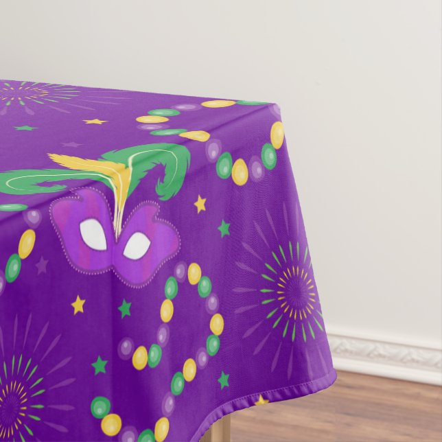 Mardi Gras Beads Mask Green Golden Purple  Tablecloth (In Situ)
