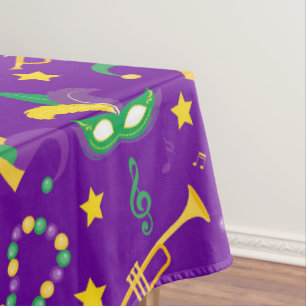 Mardi Gras Beads Mask Star Green Golden Purple Tablecloth