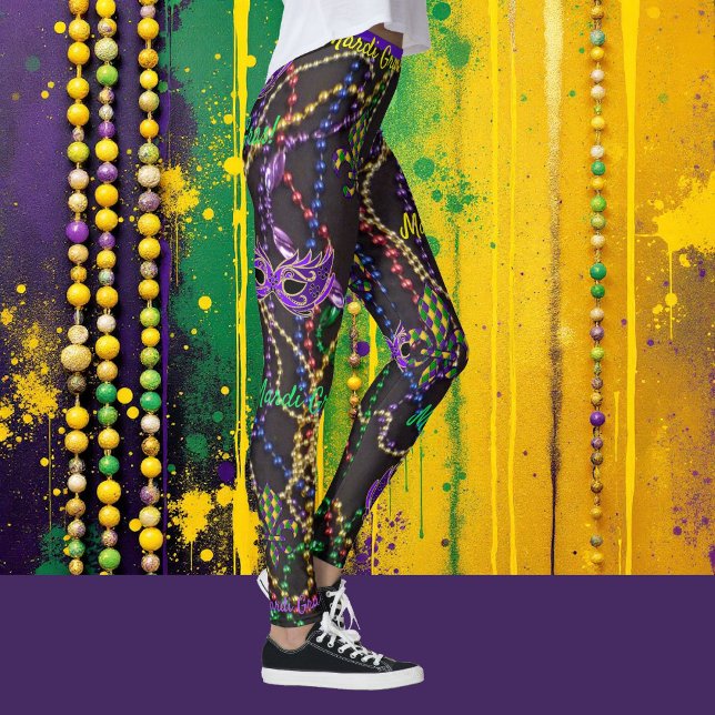 Mardi Gras Beads Masks Leggings Comfortable Pants (Creator Uploaded)