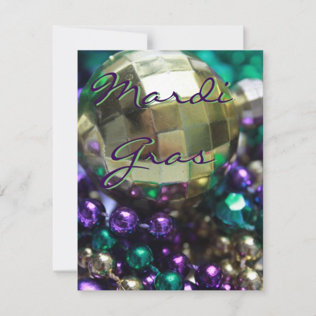 Mardi Gras Beads Personalized Party Invite Cards (Front)