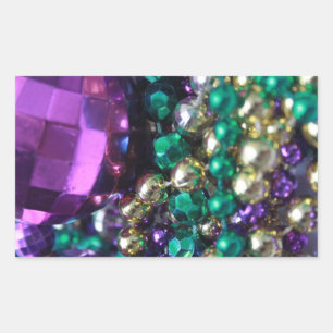 Mardi Gras Beads Purple Custom Rectangle Stickers
