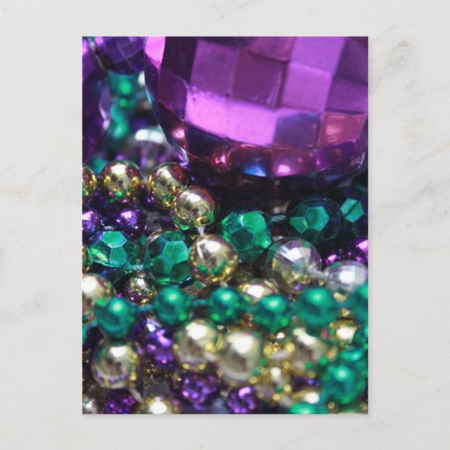 Mardi Gras Beads Purple Postcards Invitation (Front)