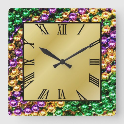 Mardi Gras Beads Square Wall Clock