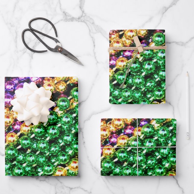 Mardi Gras Beads Wrapping Paper Sheets (Front)