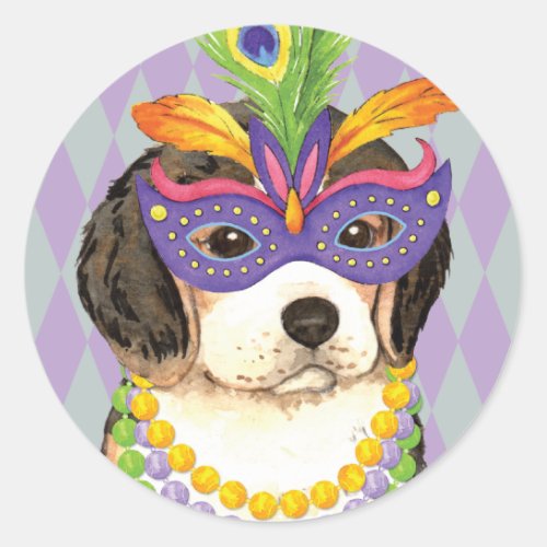 Mardi Gras Beagle Classic Round Sticker