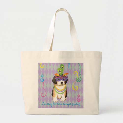 Mardi Gras Beagle Large Tote Bag