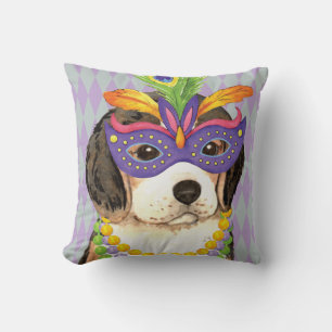 Mardi Gras Beagle Throw Pillow