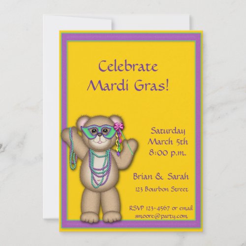 Mardi Gras Bear Invitation
