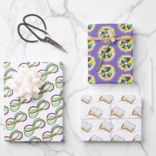 Mardi Gras Beignet King Cake Beads New Orleans LA Wrapping Paper Sheets