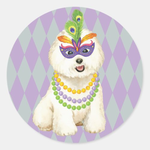 Mardi Gras Bichon Frise Classic Round Sticker