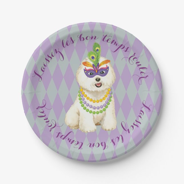Mardi Gras Bichon Frise Paper Plates (Front)