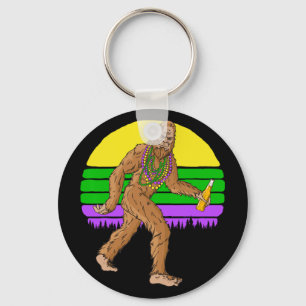 Mardi Gras Bigfoot Beads And Beer Sasquatch Fat Tu Keychain