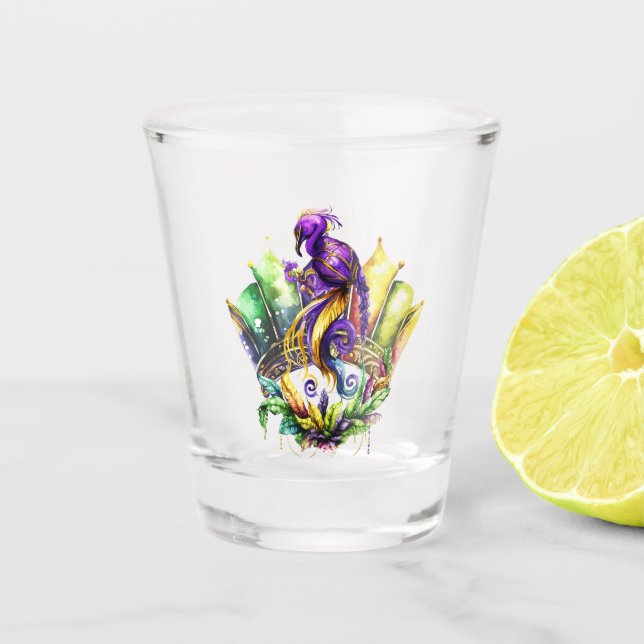 Mardi Gras - Bird And Crown Shot Glass (Front)