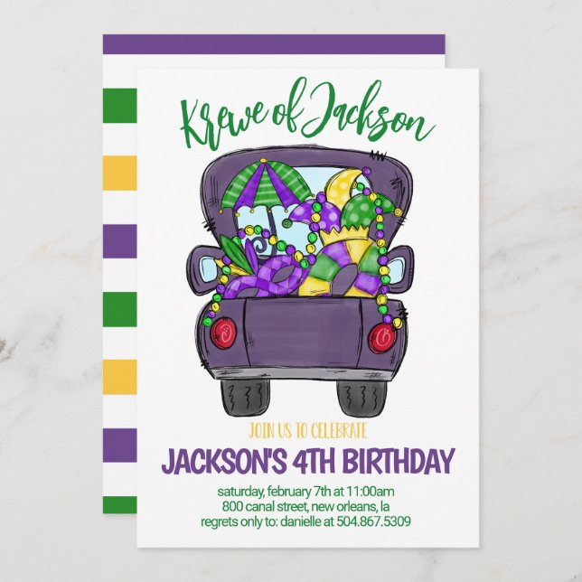 Mardi Gras Birthday Invitation (Front/Back)