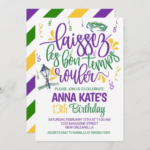 Mardi Gras Birthday Invitation