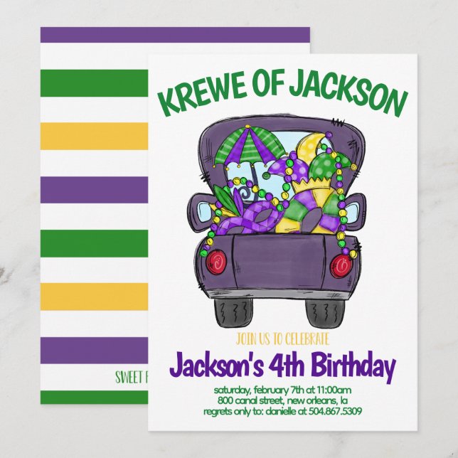 Mardi Gras Birthday Invitation (Front/Back)