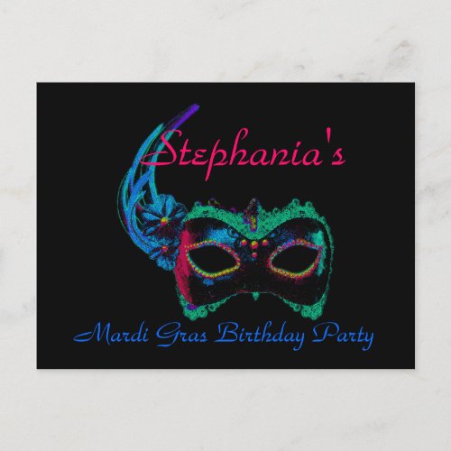 Mardi Gras Birthday _ Mask in BlueGreen a Postcard