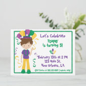 Mardi Gras Birthday Party Invitation For Boy (Standing Front)