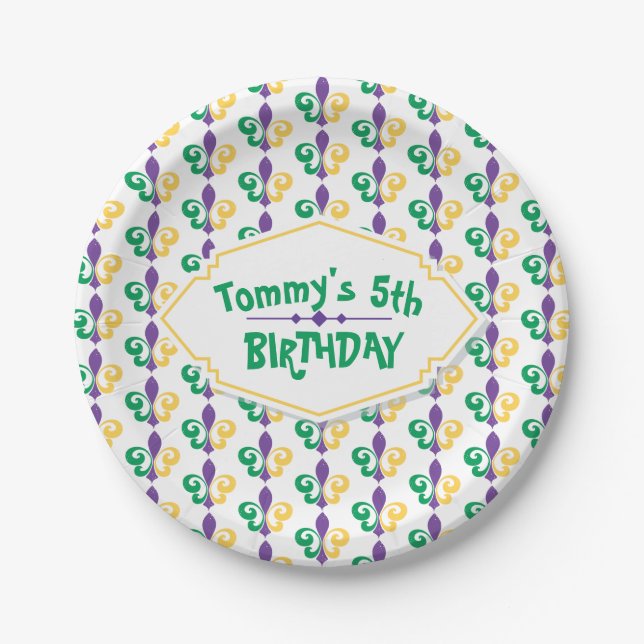 Mardi Gras Birthday Party Paper Plates (Front)