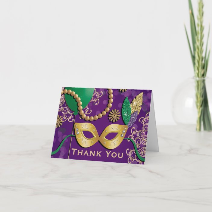 Mardi Gras Birthday Thank You Card | Zazzle.com