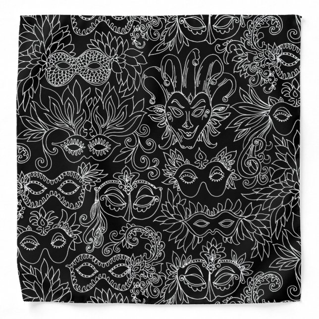 Mardi Gras Black and White Masquerade Masks Bandana (Front)