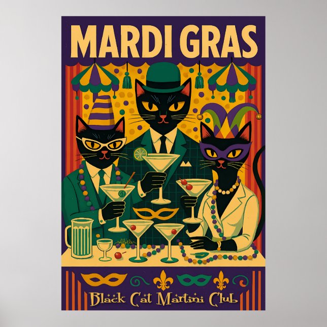 Mardi Gras Black Cat Martini Club Trio Poster (Front)
