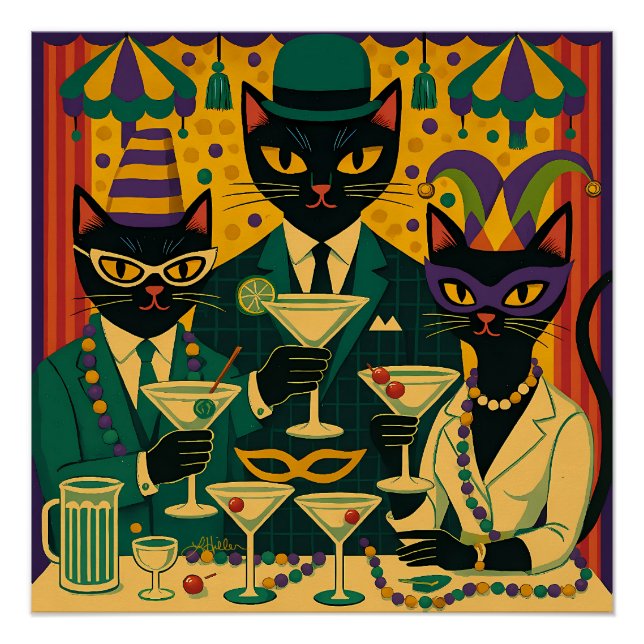 Mardi Gras Black Cat Martini Club Trio Poster (Front)
