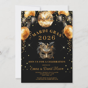 Mardi Gras Black Gold Glitter Masquerade Party Invitation