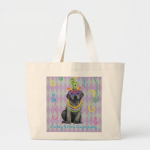 Mardi Gras Black Lab Large Tote Bag