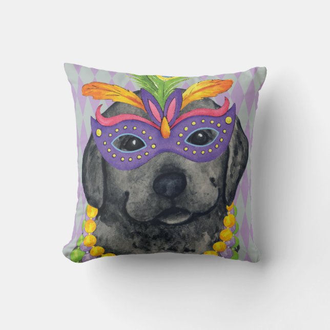 Mardi Gras Black Lab Throw Pillow (Front)
