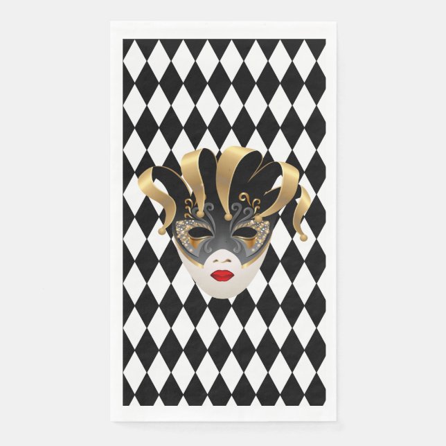Mardi Gras Black & White Diamond  Paper Guest Towels (Front)