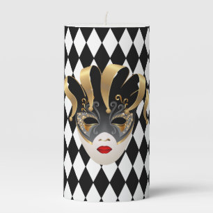 Mardi Gras Black & White Diamond  Pillar Candle