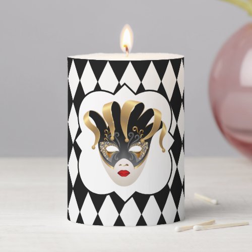 Mardi Gras Black & White Diamond  Pillar Candle