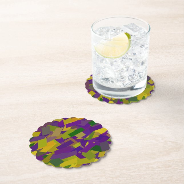 Mardi Gras Blocks Paper Coaster (Insitu)