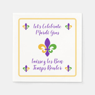 Mardi Gras Bon Temp Green Gold Purple Fleur de Lis Napkins