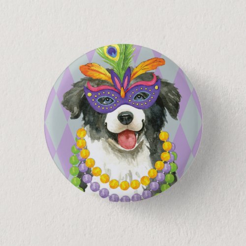 Mardi Gras Border Collie Button