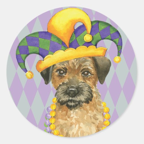 Mardi Gras Border Terrier Classic Round Sticker