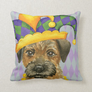Mardi Gras Border Terrier Throw Pillow