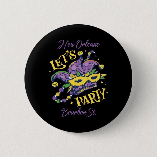 Mardi Gras Bourbon Street New Orleans Souvenir Lou Button (Front)
