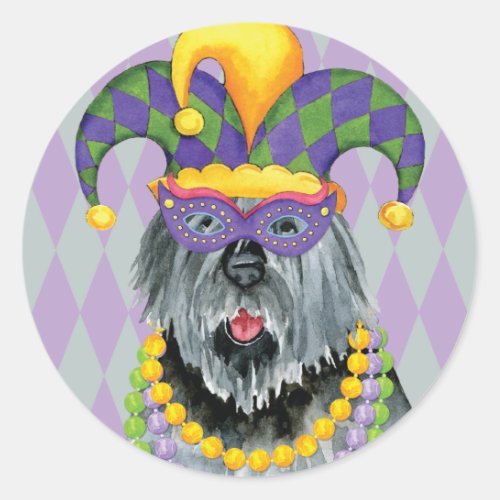 Mardi Gras Bouvier des Flandres Classic Round Sticker