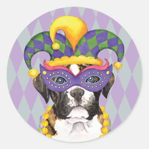 Mardi Gras Boxer Classic Round Sticker