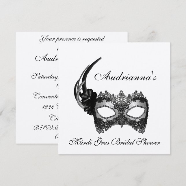 "Mardi Gras Bridal Shower" Invitation (Front/Back)