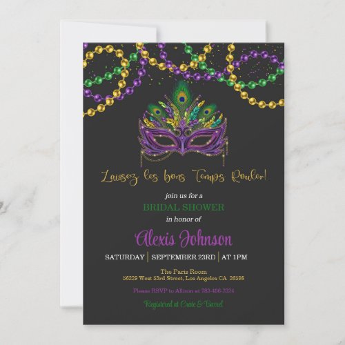 Mardi Gras Bridal Shower Invitation - Beads