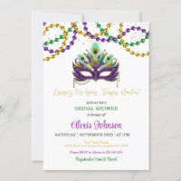Mardi Gras Bridal Shower Invitation Beads - White
