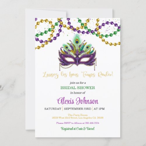 Mardi Gras Bridal Shower Invitation Beads _ White