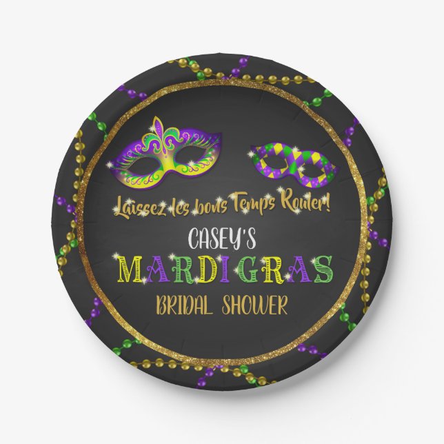 Mardi Gras Bridal Shower Paper Plates (Front)