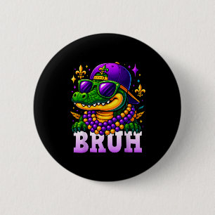 Mardi Gras Bruh Mardigator Alligator Costume Teens Button