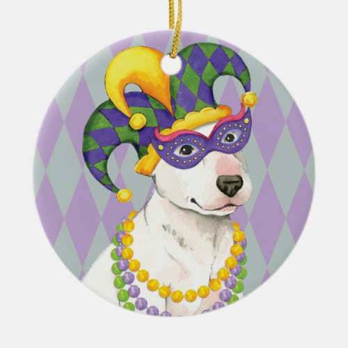 Mardi Gras Bull Terrier Ceramic Ornament